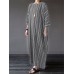 S-5XL Vintage Women Cotton Loose Striped Long Sleeve Dress