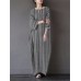 S-5XL Vintage Women Cotton Loose Striped Long Sleeve Dress