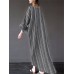 S-5XL Vintage Women Cotton Loose Striped Long Sleeve Dress