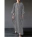 S-5XL Vintage Women Cotton Loose Striped Long Sleeve Dress