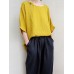 Casual Women Cotton Loose Solid Color 3/4 Sleeve Asymmetrical Hem T-Shirts