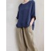 Casual Women Cotton Loose Solid Color 3/4 Sleeve Asymmetrical Hem T-Shirts