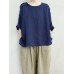 Casual Women Cotton Loose Solid Color 3/4 Sleeve Asymmetrical Hem T-Shirts