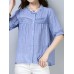 Casual Women Loose Cotton O-Neck Half Sleeve Button Blouse