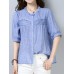 Casual Women Loose Cotton O-Neck Half Sleeve Button Blouse