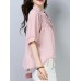 Casual Women Loose Cotton O-Neck Half Sleeve Button Blouse