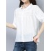 Casual Women Loose Cotton O-Neck Half Sleeve Button Blouse