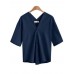 Women Short Sleeve V-neck Buttons Loose Blouse