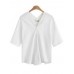 Women Short Sleeve V-neck Buttons Loose Blouse