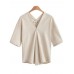 Women Short Sleeve V-neck Buttons Loose Blouse