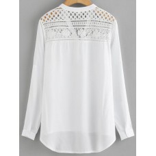 Women Casual Patchwork Hollow Chiffon Blouse