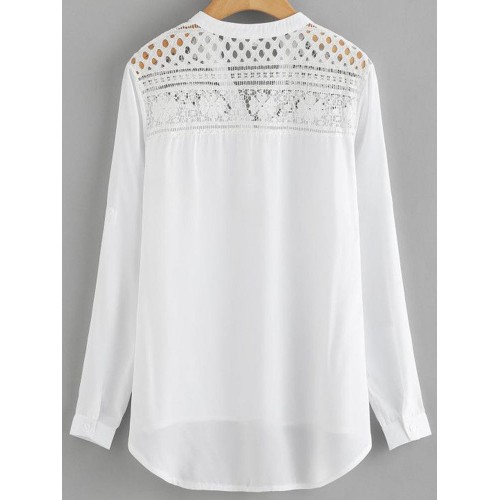 Women Casual Patchwork Hollow Chiffon Blouse