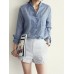 Women Lapel Buttons Pure Color Cotton Blouse