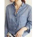 Women Lapel Buttons Pure Color Cotton Blouse