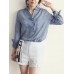 Women Lapel Buttons Pure Color Cotton Blouse