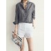 Women Lapel Buttons Pure Color Cotton Blouse