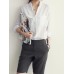 Women Lapel Buttons Pure Color Cotton Blouse