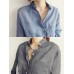 Women Lapel Buttons Pure Color Cotton Blouse