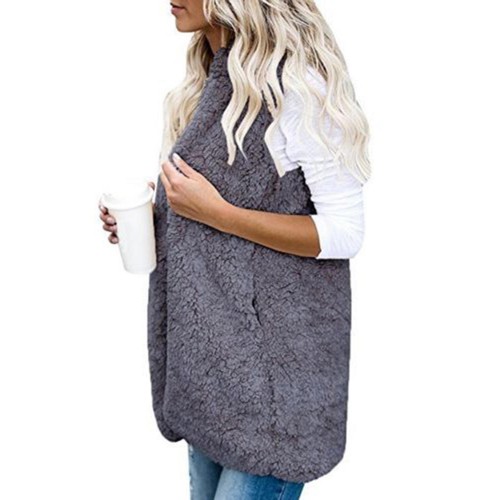 Women Pure Color Sleeveless Hooded Pockets Baggy Cardigans