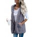 Women Pure Color Sleeveless Hooded Pockets Baggy Cardigans