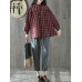 Vintage Plaid Button Down Stand Collar Stitching Blouse