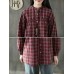 Vintage Plaid Button Down Stand Collar Stitching Blouse