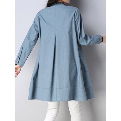 Casual Women Buttons Linen Cotton Solid Color Blouse