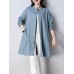 Casual Women Buttons Linen Cotton Solid Color Blouse