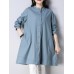 Casual Women Buttons Linen Cotton Solid Color Blouse