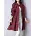 Casual Women Buttons Linen Cotton Solid Color Blouse