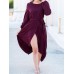 Elegant Women High Split Front Cross Irregular Hem Long Sleeve Dress with Belt