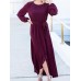 Elegant Women High Split Front Cross Irregular Hem Long Sleeve Dress with Belt