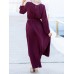 Elegant Women High Split Front Cross Irregular Hem Long Sleeve Dress with Belt