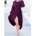 Elegant Women High Split Front Cross Irregular Hem Long Sleeve Dress with Belt