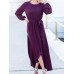 Elegant Women High Split Front Cross Irregular Hem Long Sleeve Dress with Belt