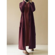 Women Autumn Plate Buckle Long Sleeve Vintage Outwears Coats