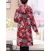 Women Floral Print Buttons Long Sleeve Hooded Coats