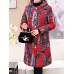 Women Floral Print Buttons Long Sleeve Hooded Coats