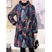 Women Floral Print Buttons Long Sleeve Hooded Coats