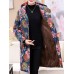 Women Floral Print Buttons Long Sleeve Hooded Coats