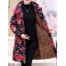 Women Floral Print Buttons Long Sleeve Hooded Coats