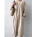 Retro Women Solid Color Casual Cotton Long Cardigans with Pockets