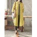 Casual Women Cotton Loose Solid Color Button Long Blouse