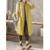 Casual Women Cotton Loose Solid Color Button Long Blouse