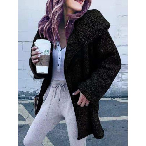 Casual Women Solid Color Fleece Outerwear Long Sleeve Coats