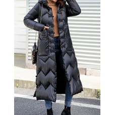 Casual Hooded Pure Color Long Sleeve Thick Women Long Coats