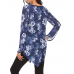 Retro Women Loose Floral Print Crew Neck Irregular Hem Long Sleeve Blouse