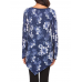 Retro Women Loose Floral Print Crew Neck Irregular Hem Long Sleeve Blouse