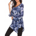 Retro Women Loose Floral Print Crew Neck Irregular Hem Long Sleeve Blouse