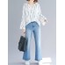 Women Casual Stripe V-neck Long Sleeve Irregular Blouse